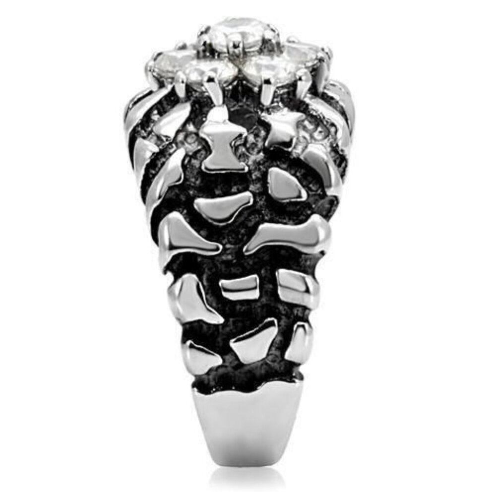 Men's Cubic Zirconia Nugget Ring 7 Stone Cluster Stainless Steel High Polished - Picture 13 of 15
